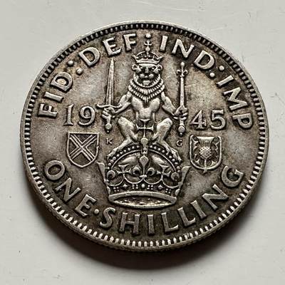 🌹外币初藏🌹🐯2026年第36场   每周二四六晚8️⃣点 接代拍 - 英国 1945年1先令银币 50%银-5.66g-23.5mm 