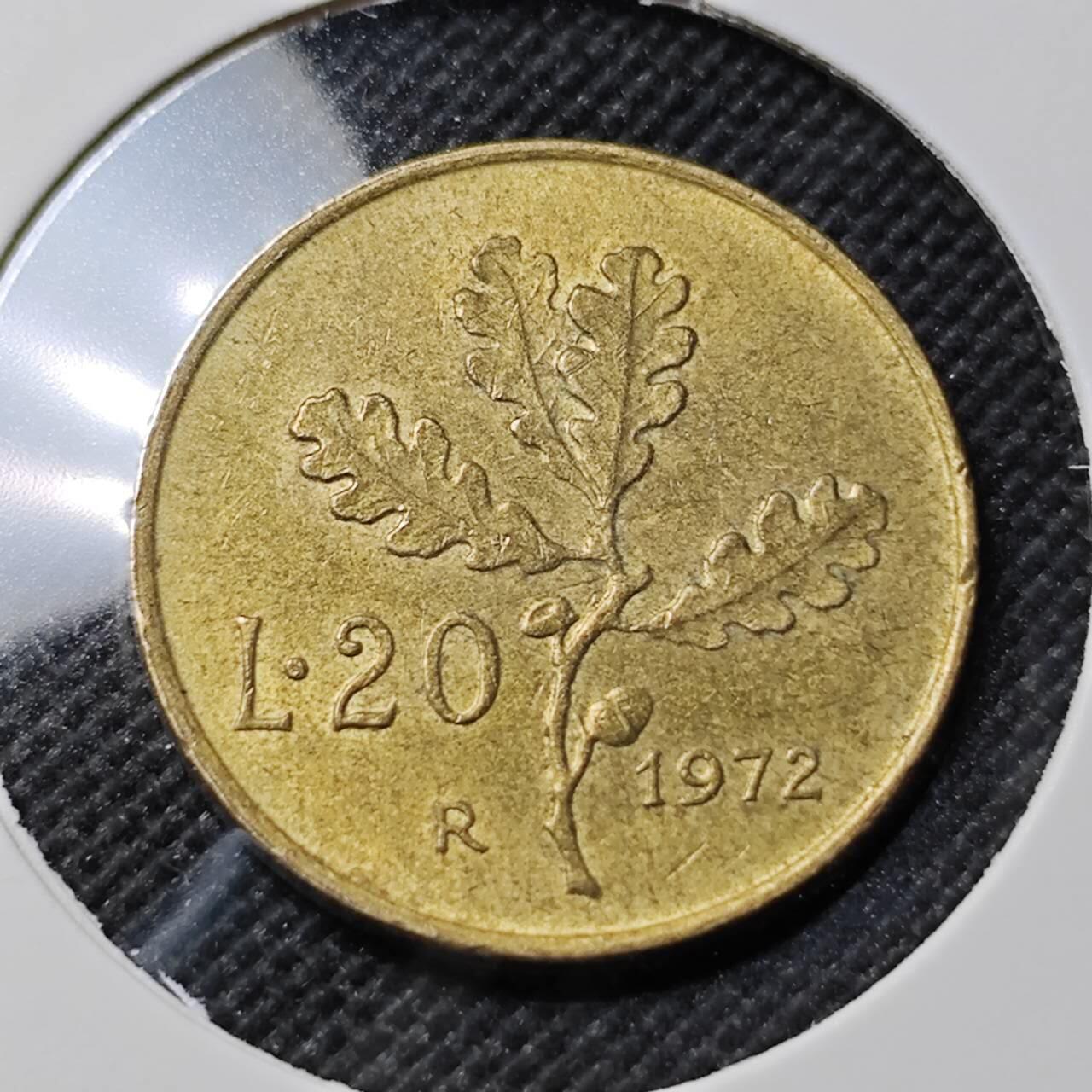 KK钱币收藏小铺  第414期 2月预留时间 周末发货  1972意大利20里拉