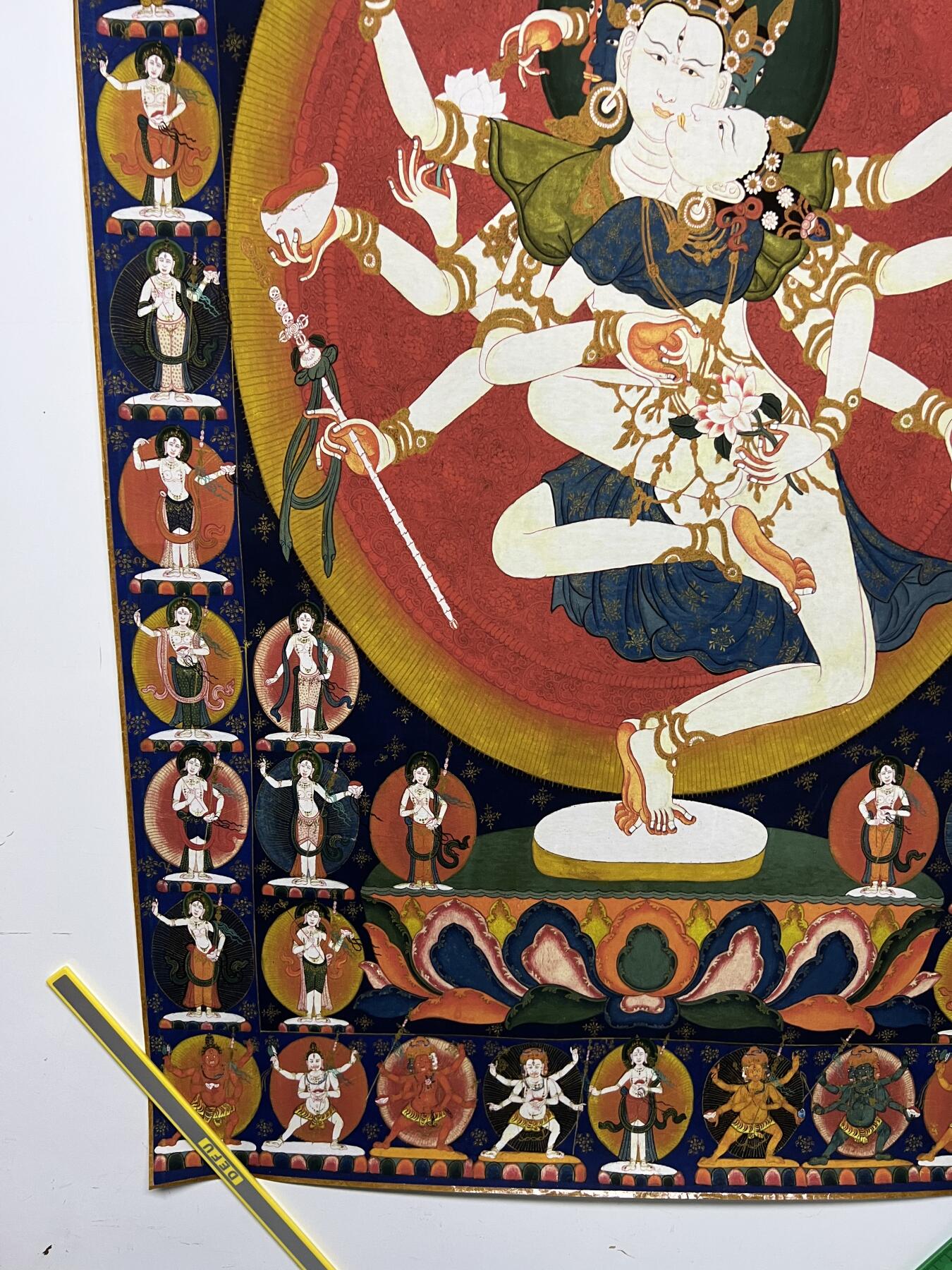 零元拍：唐卡装饰艺术复制画 （非原画）做旧工艺 名稱：勝樂金剛雙神像 规格：90✖️58