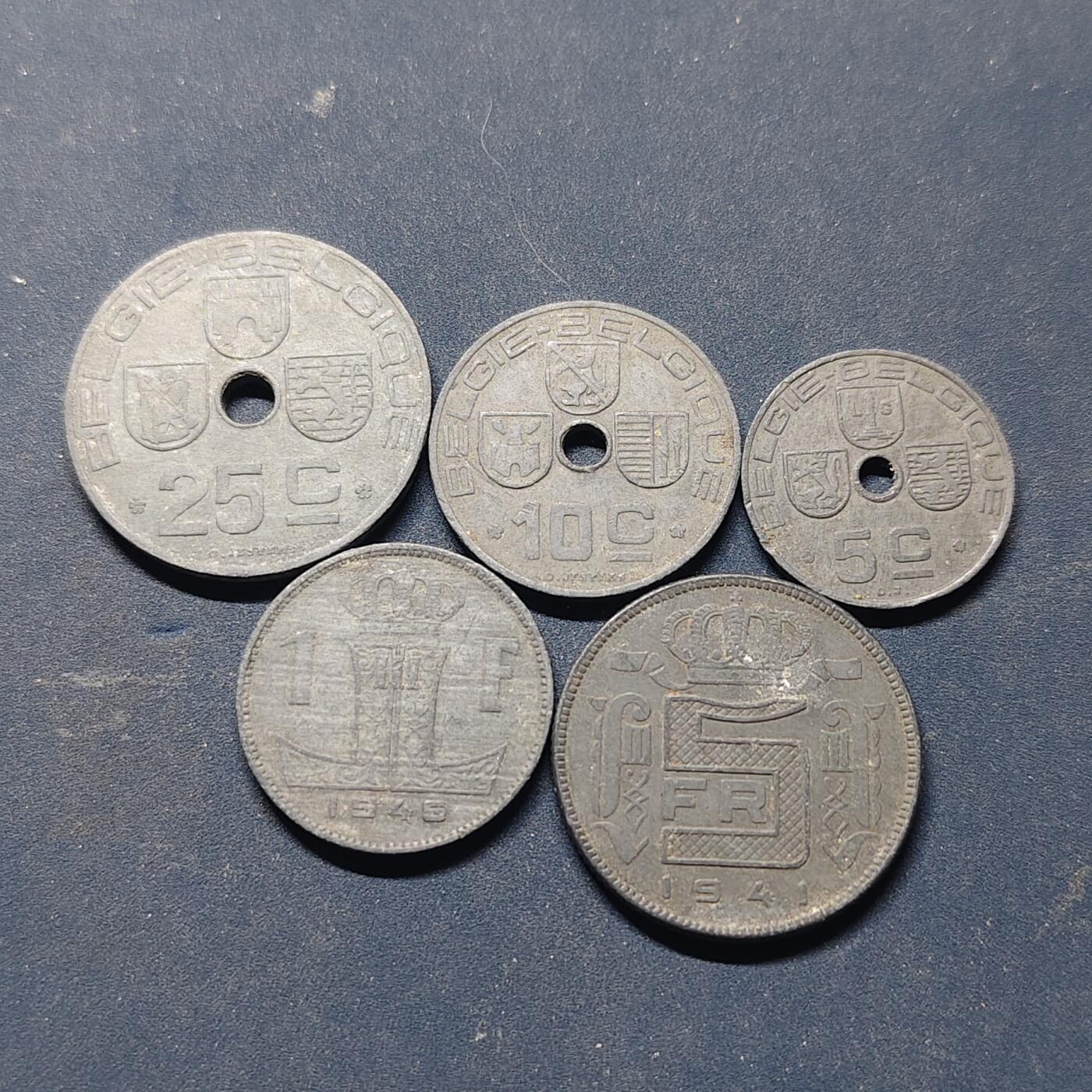 【全场包邮】纯粹捡漏拍518场 德占比利时1941-1945年BELGEN佛莱芒语版5枚锌币套币