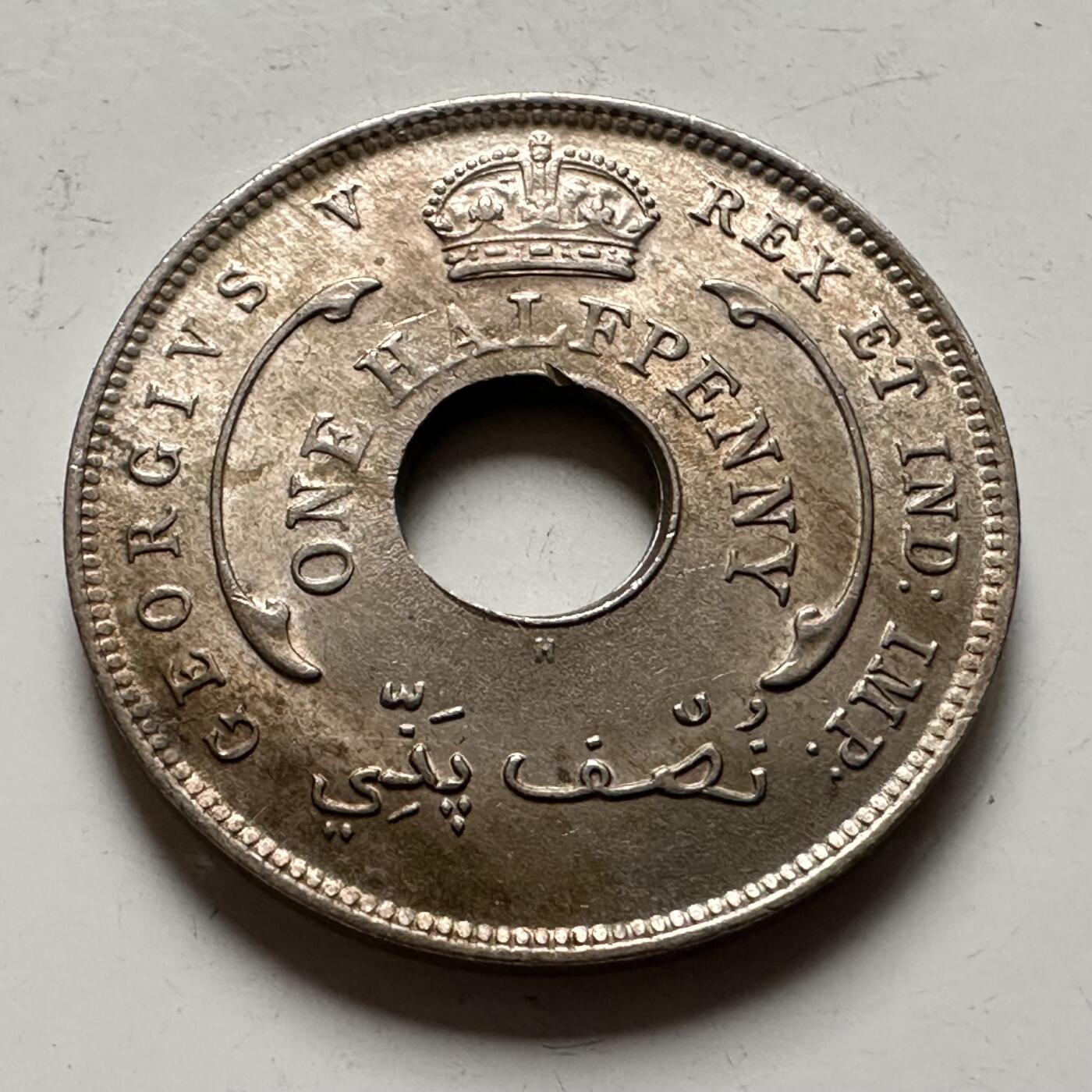 🌹外币初藏🌹🐯2026年第36场   每周二四六晚8️⃣点 接代拍 英属西非 1915年 乔治五世 1/2便士 中孔铜镍币