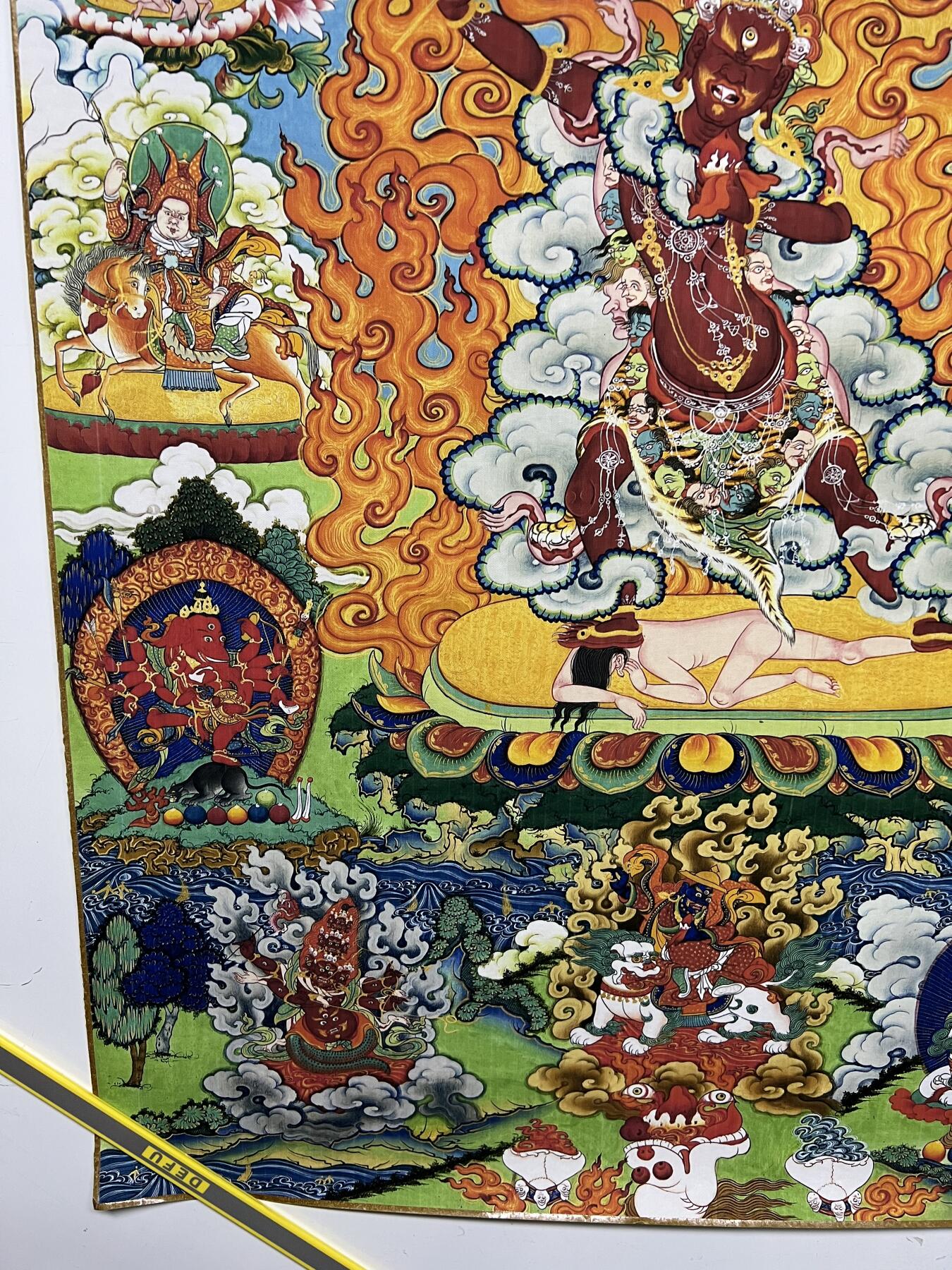 零元拍：唐卡装饰艺术复制画 （非原画）做旧工艺 名稱：作明佛母  规格：80.6✖️55