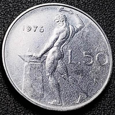 泉币菌-第219场-拍品多 请提前出价 - 意大利 1976年 50里拉 锻冶之神 伍尔坎 24mm