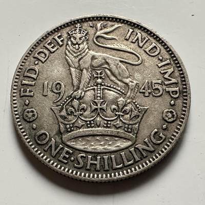 🌹外币初藏🌹🐯2026年第36场   每周二四六晚8️⃣点 接代拍 - 英国 1945年1先令银币 50%银-5.66g-23.5mm 