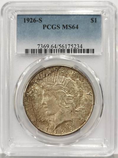 博洋堂世界钱币拍卖第167期（全场包邮） - PCGS MS64 美国1926 S 和平 麦稀奇所见高分 1926S 在整个和平银元系列中是一枚非常有代表性的状态稀缺币 低分币非常普遍 但高分币极其罕见 此枚打制精细 转光犀利 双面覆盖老包浆 不可多得的藏品