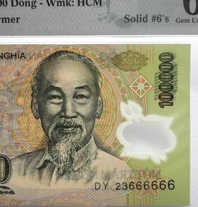 2026第6场（总第233期）：精品测试钞、外钞综合场  - 全同号666666 越南2023年版100000盾Guardian基材塑料钞（PMG66）