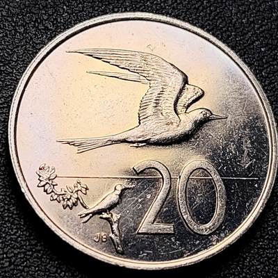泉币菌-第219场-拍品多 请提前出价 - 原光UNC 卷拆彩光 库克群岛20分铜镍硬币 飞翔燕鸥 1972年 28.5毫米11克