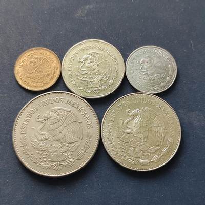 【全场包邮】纯粹捡漏拍522场 墨西哥1980-1984年玛雅文化版5枚套币