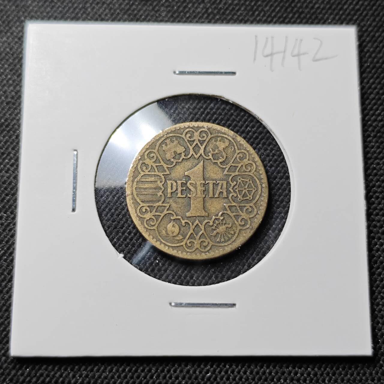 KK钱币收藏小铺  第414期 2月预留时间 周末发货 1944西班牙1比塞塔 
