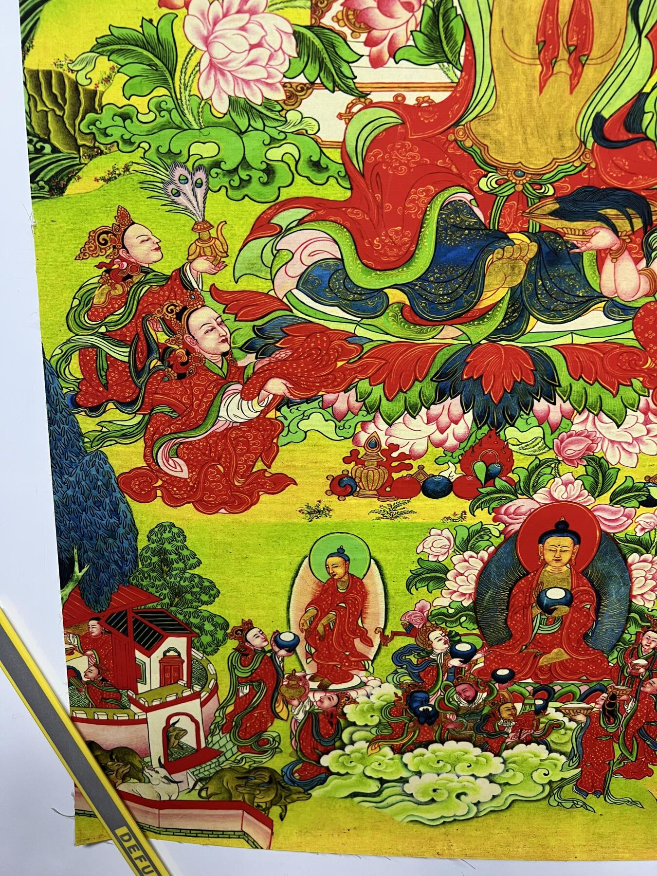 零元拍：唐卡装饰艺术复制画 （非原画）做旧工艺 名稱：妙音天女 规格：41✖️71 