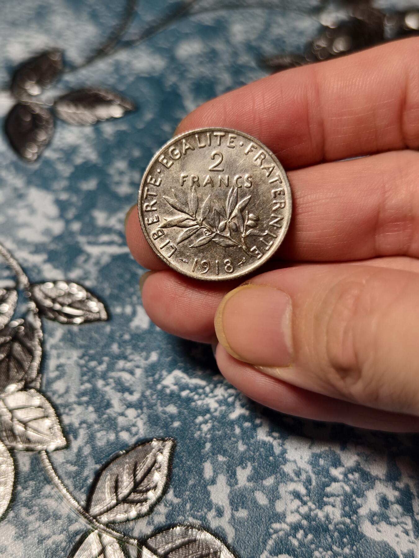抚柳草堂-第二十一期章牌钱币  奖章勋章 满百包邮 放漏专场 1918法国2法郎播种女神银币 重10.2g 法兰西第三共和国时期经典流通银币 雕刻家名家Oscar Roty设计 原光好品细节到位