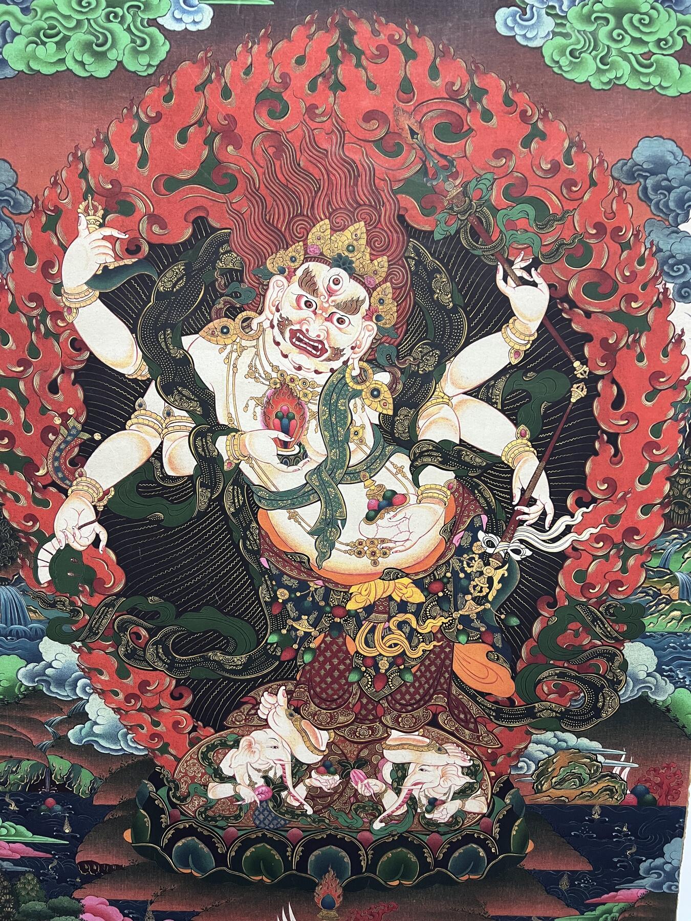 零元拍：唐卡装饰艺术复制画 （非原画）做旧工艺 名稱：白马哈嘎拉 尺寸 90✖️45