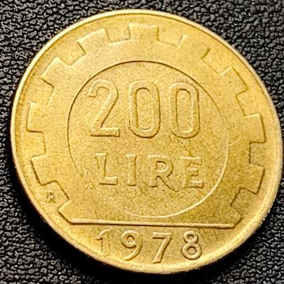泉币菌-第218场-拍品多 请提前出价 - 意大利1978年 200里拉 丰收女神 齿轮 铝青铜币 24mm