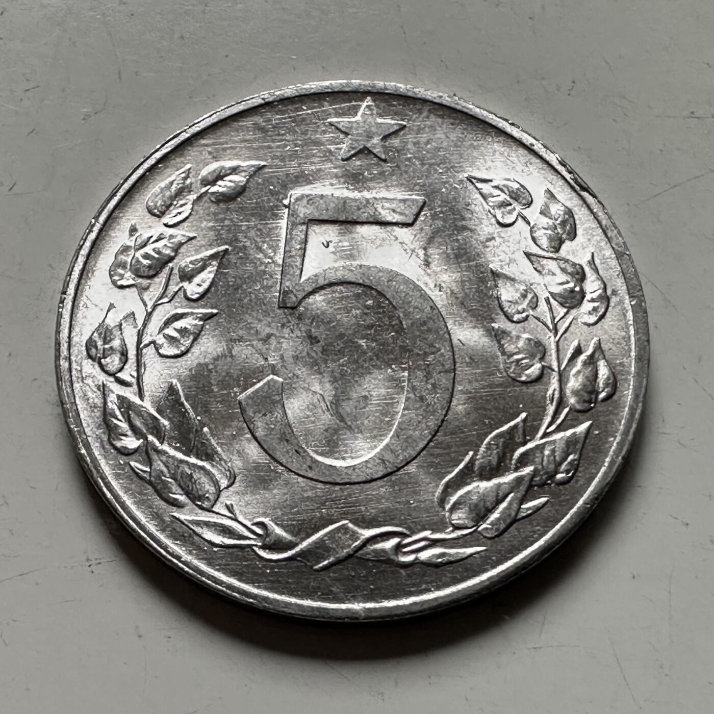 🌹外币初藏🌹🐯2026年第36场   每周二四六晚8️⃣点 接代拍 捷克斯洛伐克共和国 1954年 5赫勒 无框狮