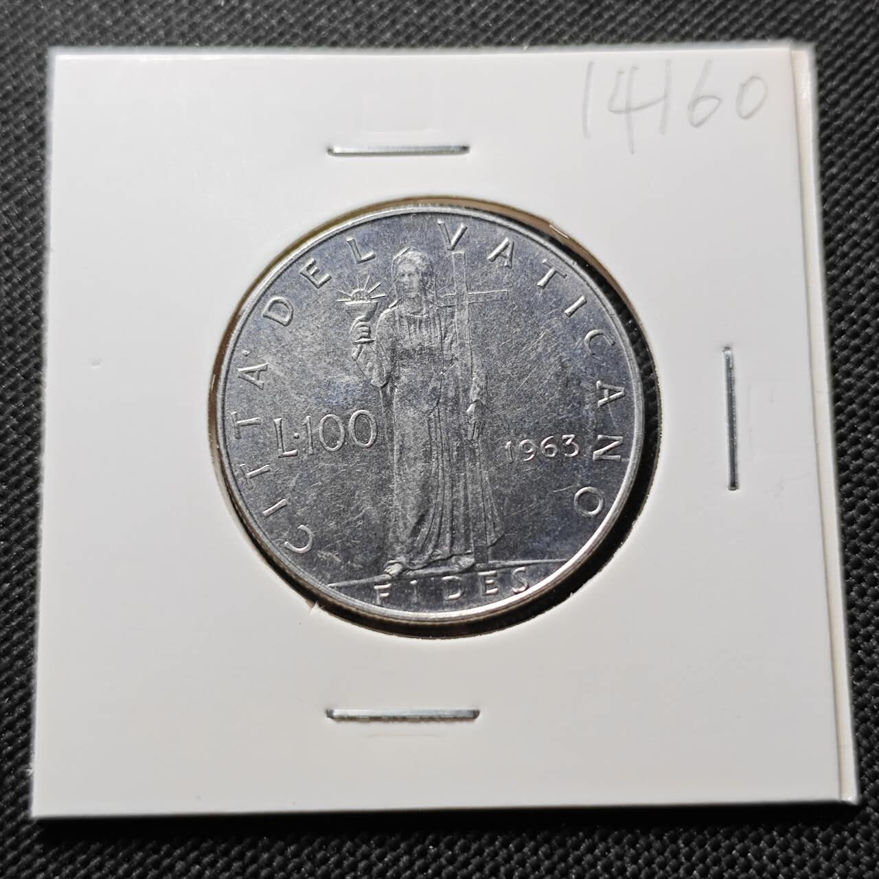 KK钱币收藏小铺  第414期 2月预留时间 周末发货  1963梵蒂冈100里拉