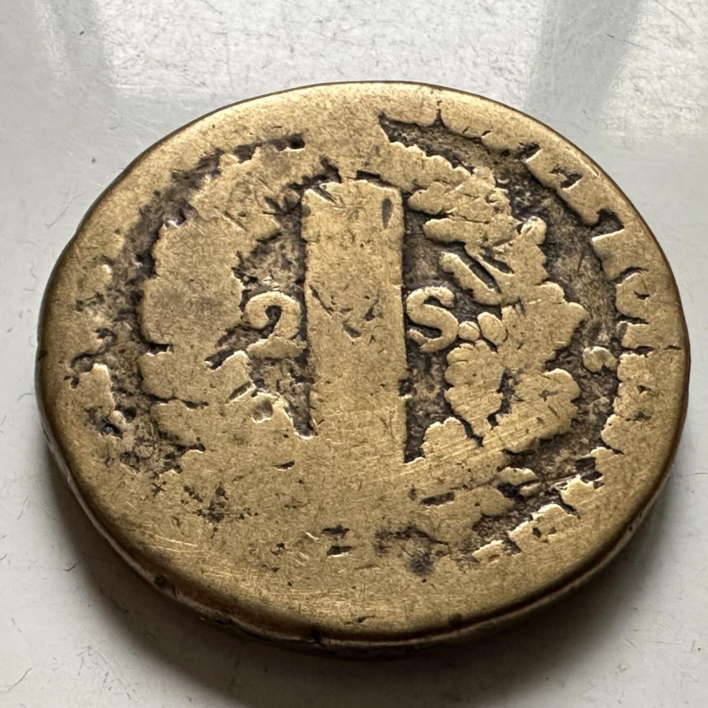 🌹外币初藏🌹🐯2026年第36场   每周二四六晚8️⃣点 接代拍 法国1792年 路易十六 2索尔 32.8mm-25.2g 法国大革命过渡期铜币，仅发行2年，黄铜 束棒月桂枝