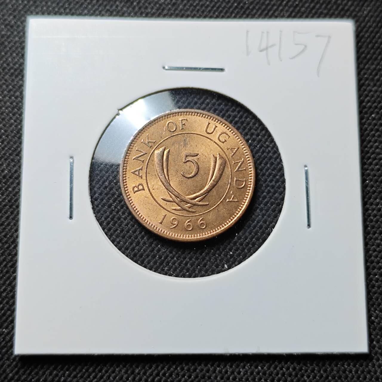 KK钱币收藏小铺  第414期 2月预留时间 周末发货  1966乌干达5分铜币