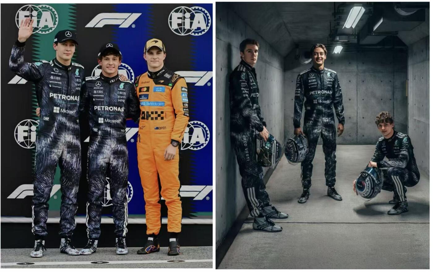 零元拍：银箭王朝，三头狼啸！梅赛德斯AMG马石油F1别车队领队，冠军缔造者托托·沃尔夫，车手乔治·拉塞尔和基米·安东内利“三头狼”合签2026赛季车手帽！