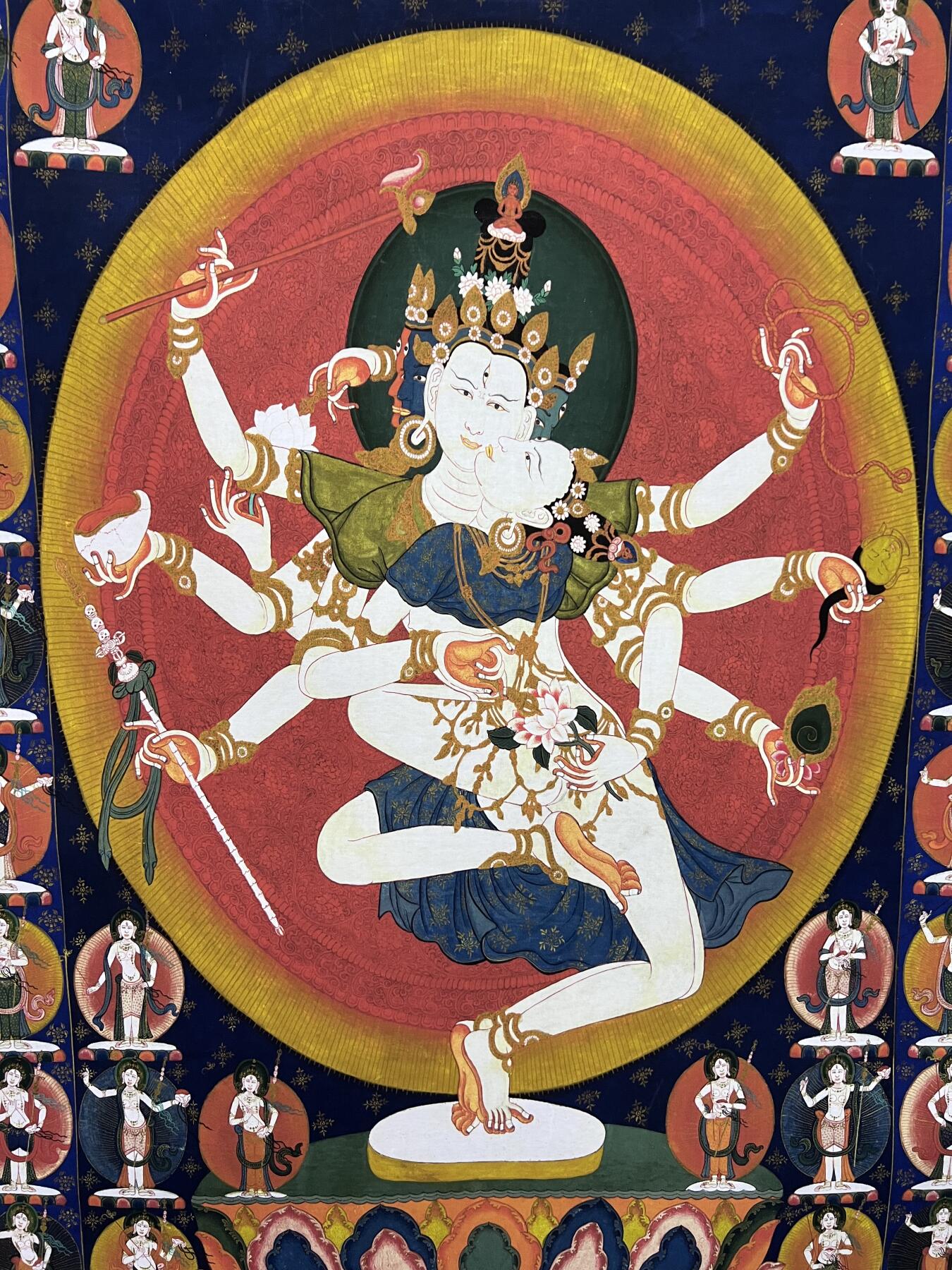 零元拍：唐卡装饰艺术复制画 （非原画）做旧工艺 名稱：勝樂金剛雙神像 规格：90✖️58