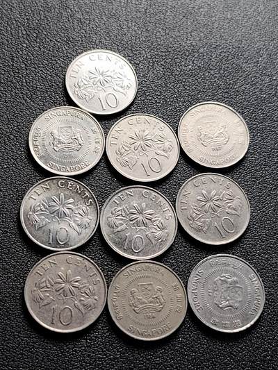 泉币菌-第218场-拍品多 请提前出价 - 十枚一组 新加坡10分镍币 络石花