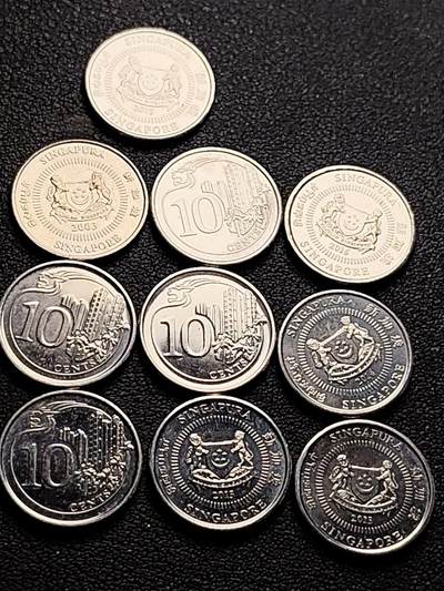 泉币菌-第218场-拍品多 请提前出价 - 10枚一组 新加坡10分硬币 建筑 狮子 纪念币铜钱