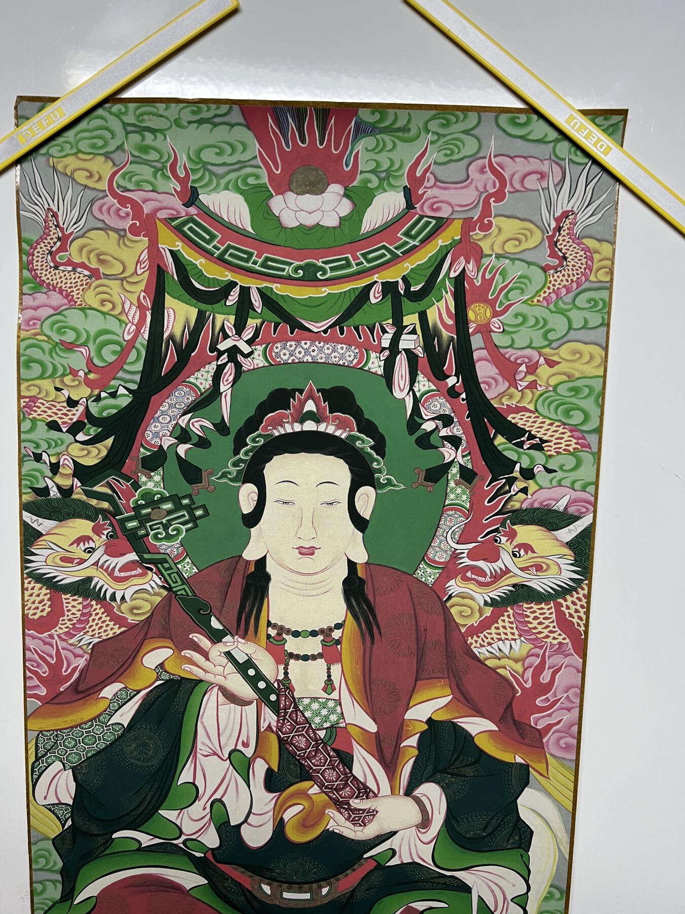 零元拍：唐卡装饰艺术复制画 （非原画）做旧工艺 名稱：普賢菩薩 尺寸：90✖️40