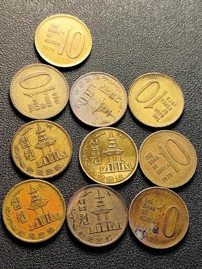 泉币菌-第218场-拍品多 请提前出价 - 十枚一组 老版 韩国早期10韩元 多宝塔铜币 混合年份