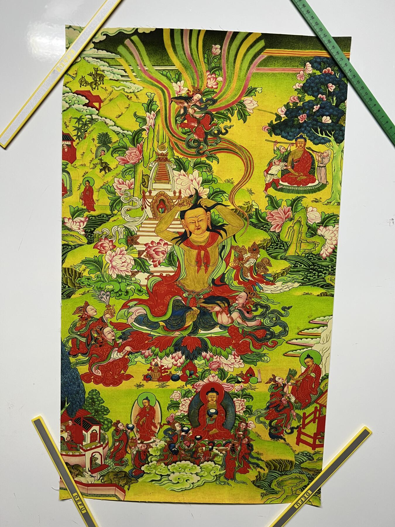 零元拍：唐卡装饰艺术复制画 （非原画）做旧工艺 名稱：妙音天女 规格：41✖️71 