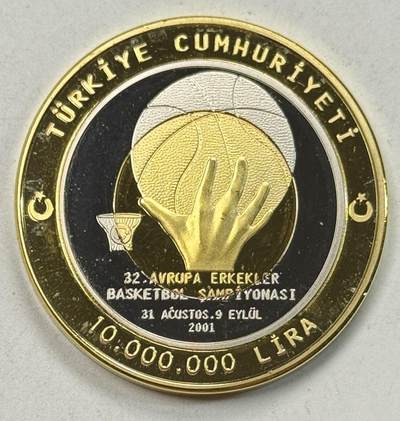 S&S Numismatic世界钱币-拍卖 第125期  - 土耳其2001年 第32届欧洲男子篮球锦标赛 10000000里拉双色纪念币 样币精制