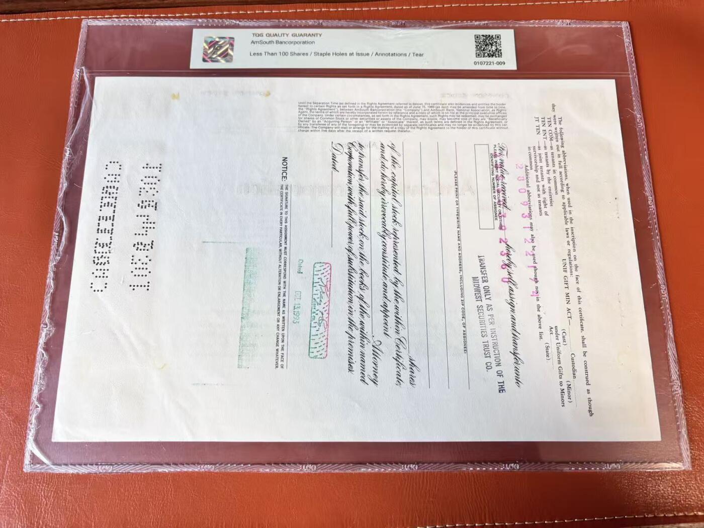 【Blue Auction】世界纸币精拍第802期——18级TOP拍卖/信誉/品质/专业/高效💫 【一组4张】美国 1954-93年 大票幅 雕版印刷股票一组 TQG64-45