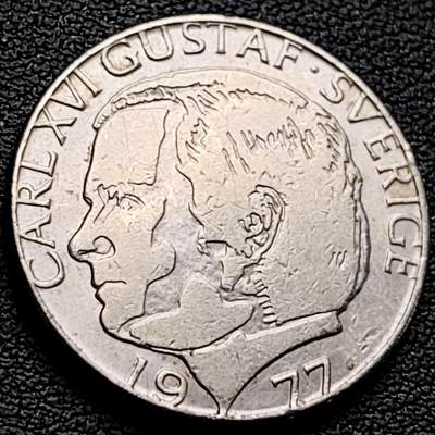 泉币菌-第218场-拍品多 请提前出价 - 瑞典1977年 1克朗铜镍币 卡尔十六世·古斯塔夫 25mm