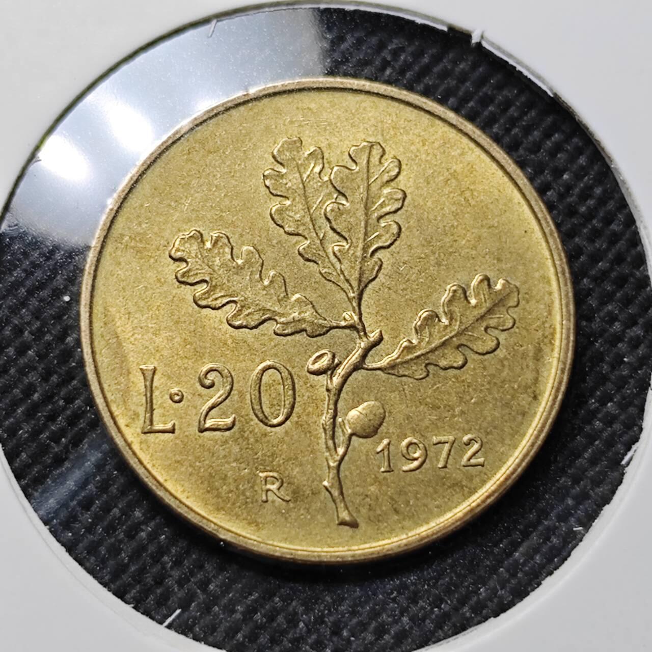 KK钱币收藏小铺  第414期 2月预留时间 周末发货 1972意大利20里拉 