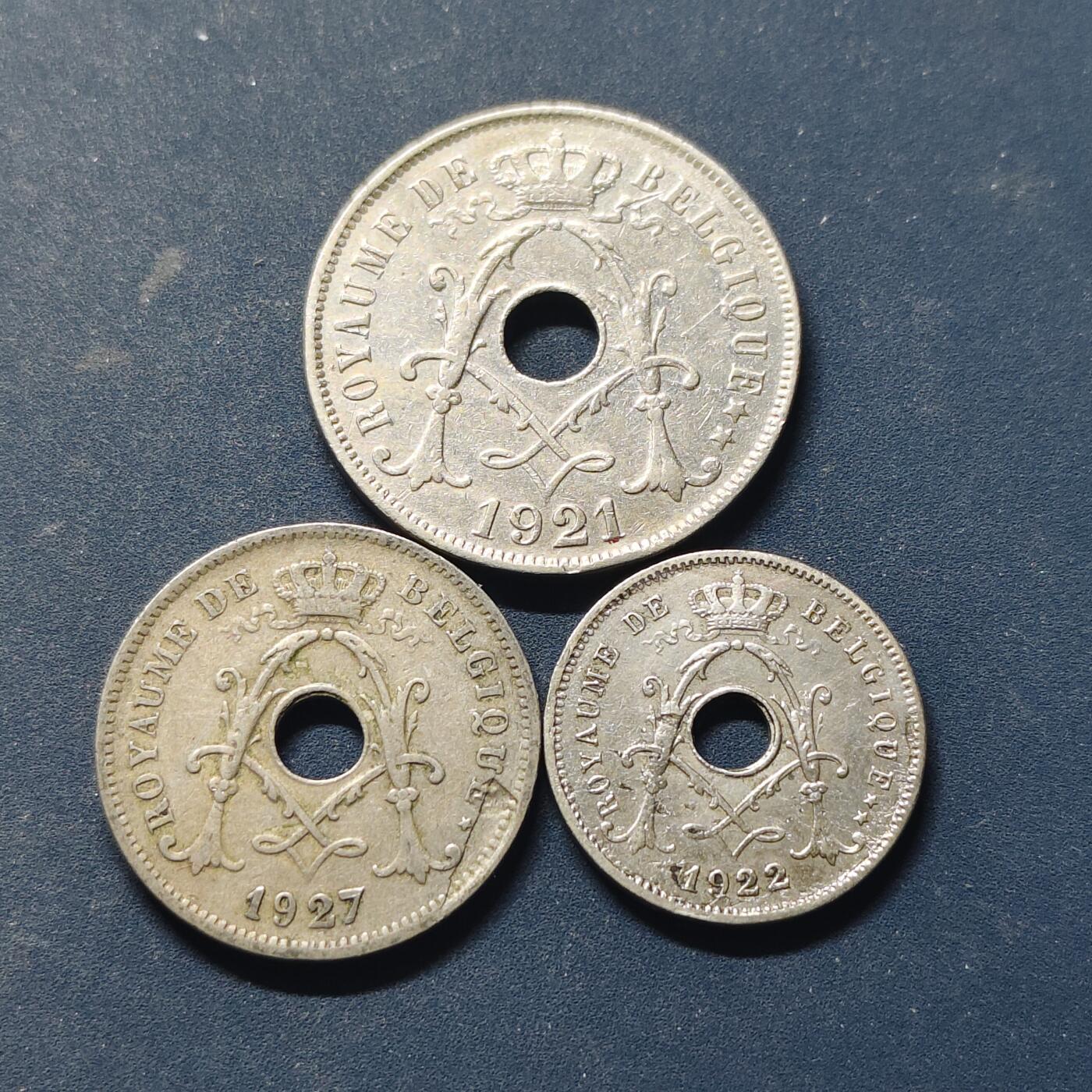 【全场包邮】纯粹捡漏拍518场 比利时1921-1927年BELGIQUE版3枚套币