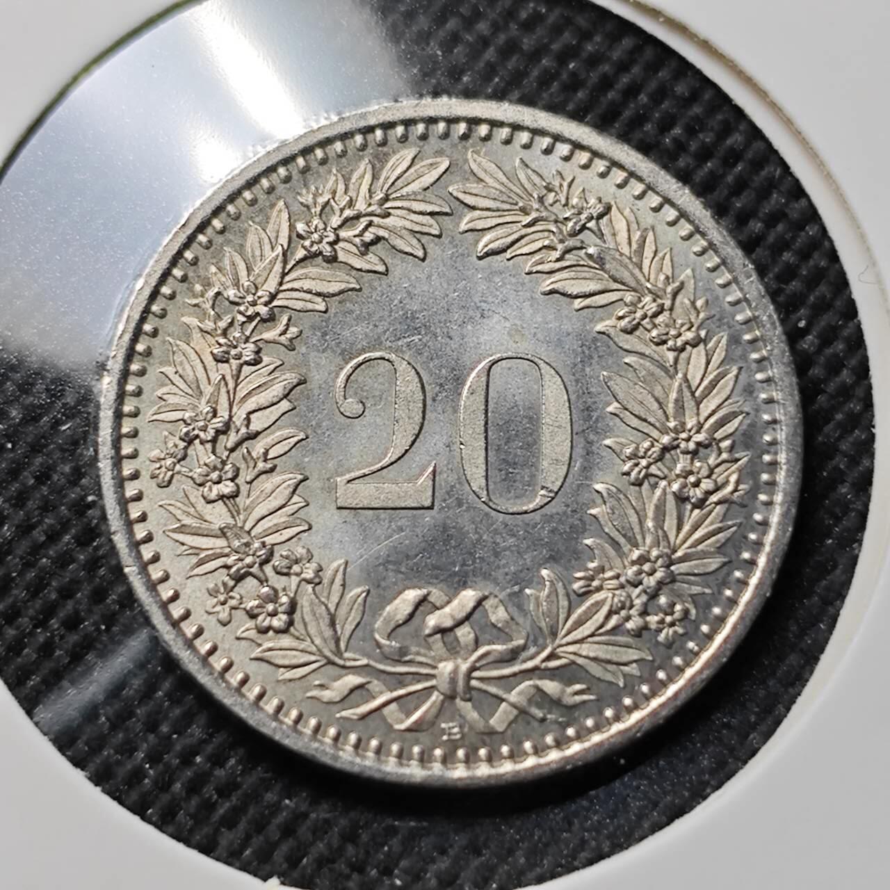 KK钱币收藏小铺  第414期 2月预留时间 周末发货 1995瑞士20分 