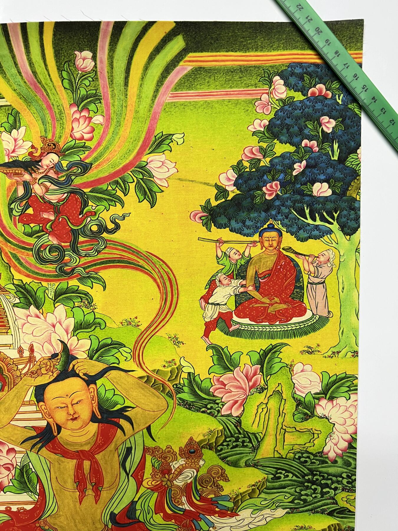 零元拍：唐卡装饰艺术复制画 （非原画）做旧工艺 名稱：妙音天女 规格：41✖️71 