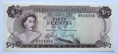 2026第6场（总第233期）：精品测试钞、外钞综合场  - 巴哈马1965年版1/2元年轻女王头像UNC（首发A冠）