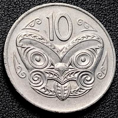 泉币菌-第219场-拍品多 请提前出价 - 1978年 英属新西兰 10分硬币 毛利人面具 伊丽莎白二世 女王24mm