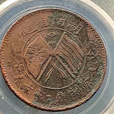 泉币菌-第218场-拍品多 请提前出价 - 旗上花 湖南省造二十文铜元 嘉禾 32×1.5mm