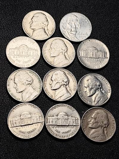 泉币菌-第219场-拍品多 请提前出价 - 11枚一组 美国杰斐逊纪念币 混合年份