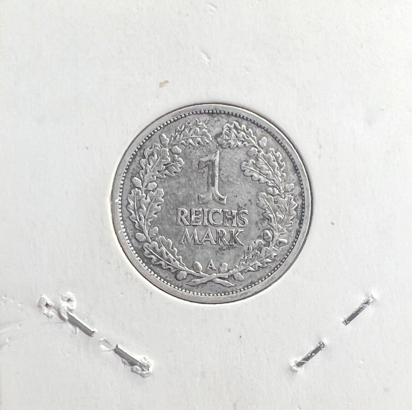 1925 年魏玛共和国 1 马克银币 无冠鹰 德国共和时期流通银币