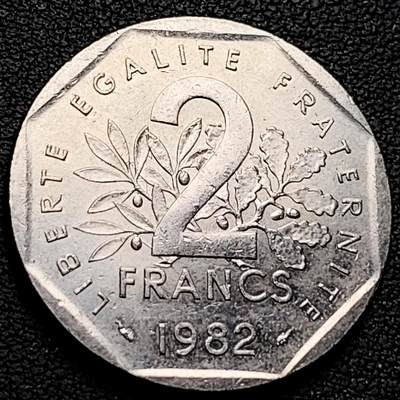 泉币菌-第219场-拍品多 请提前出价 - 原光 法国早期（1982年）2法郎镍币 26mm 播种女神 入欧前 末版 绝版币