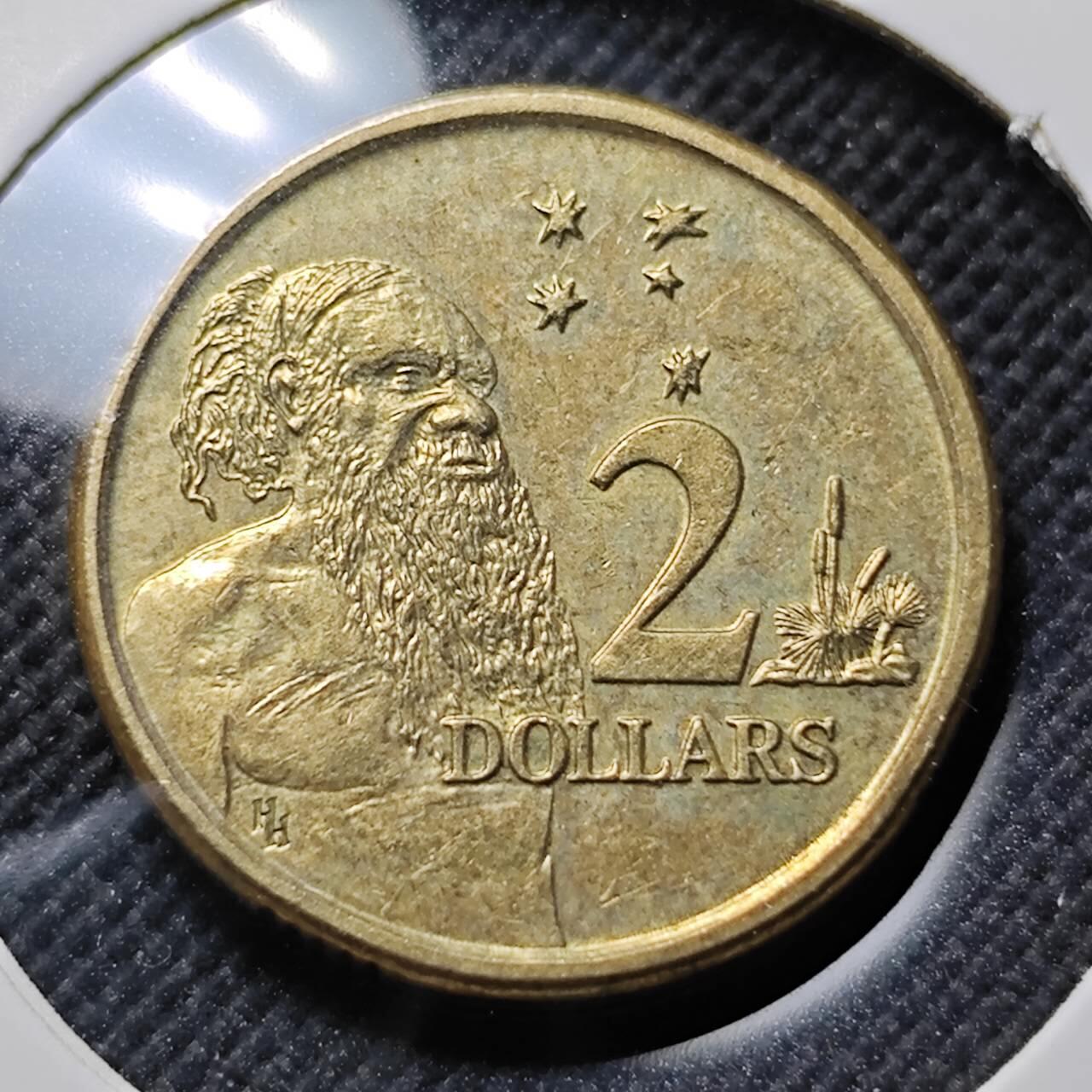 KK钱币收藏小铺  第414期 2月预留时间 周末发货 1988澳大利亚土著人2元 