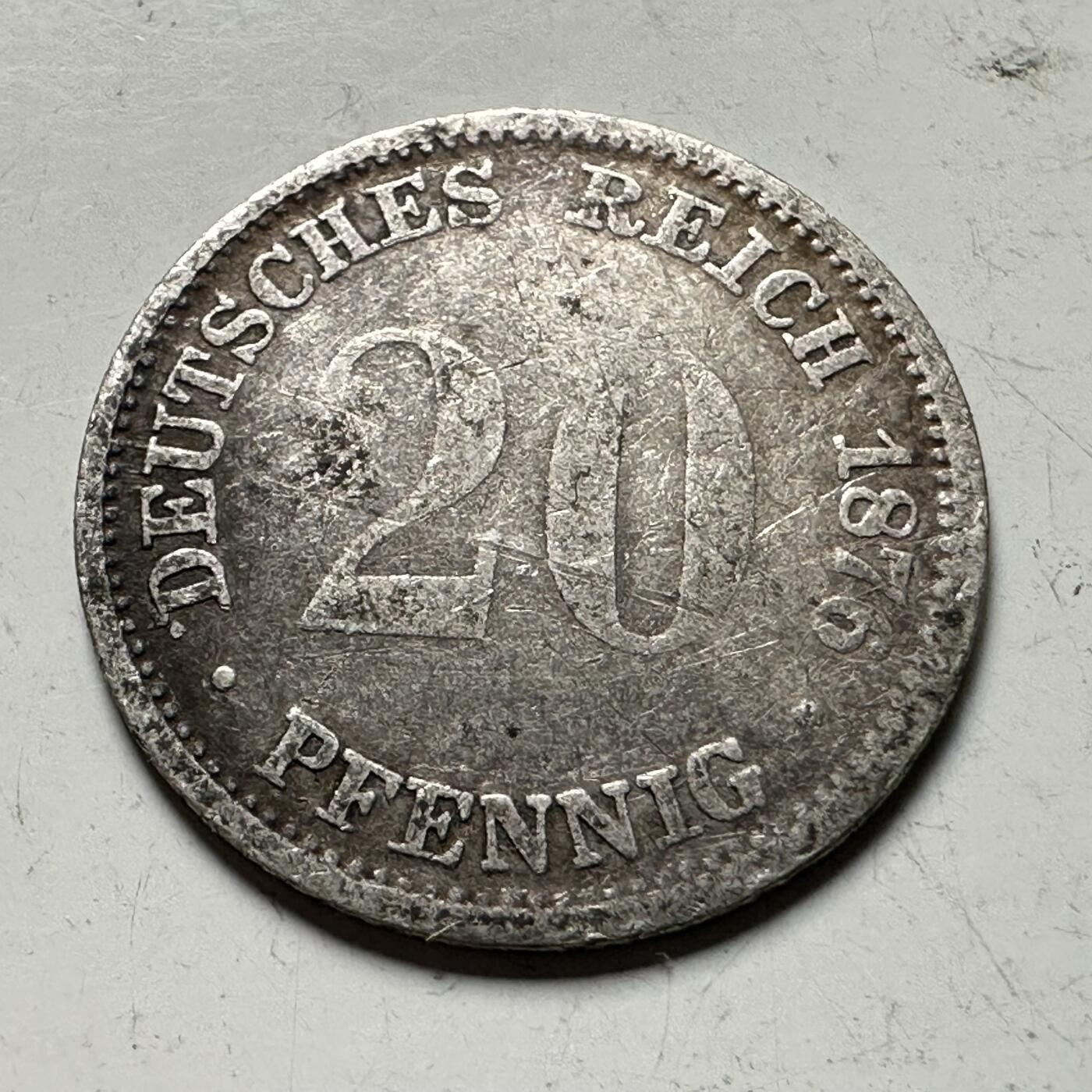 🌹外币初藏🌹🐯2026年第36场   每周二四六晚8️⃣点 接代拍 德意志帝国 1876年 帝国鹰 20芬尼 银币 90%银-2.22g-18.0mm