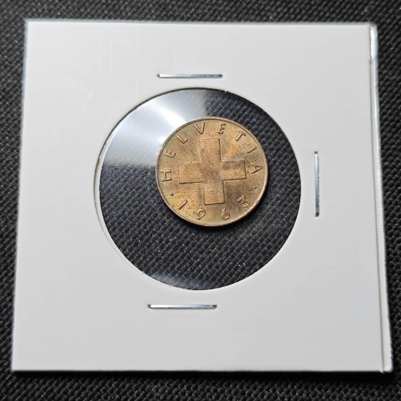 KK钱币收藏小铺  第414期 2月预留时间 周末发货 1963瑞士1分 铜币