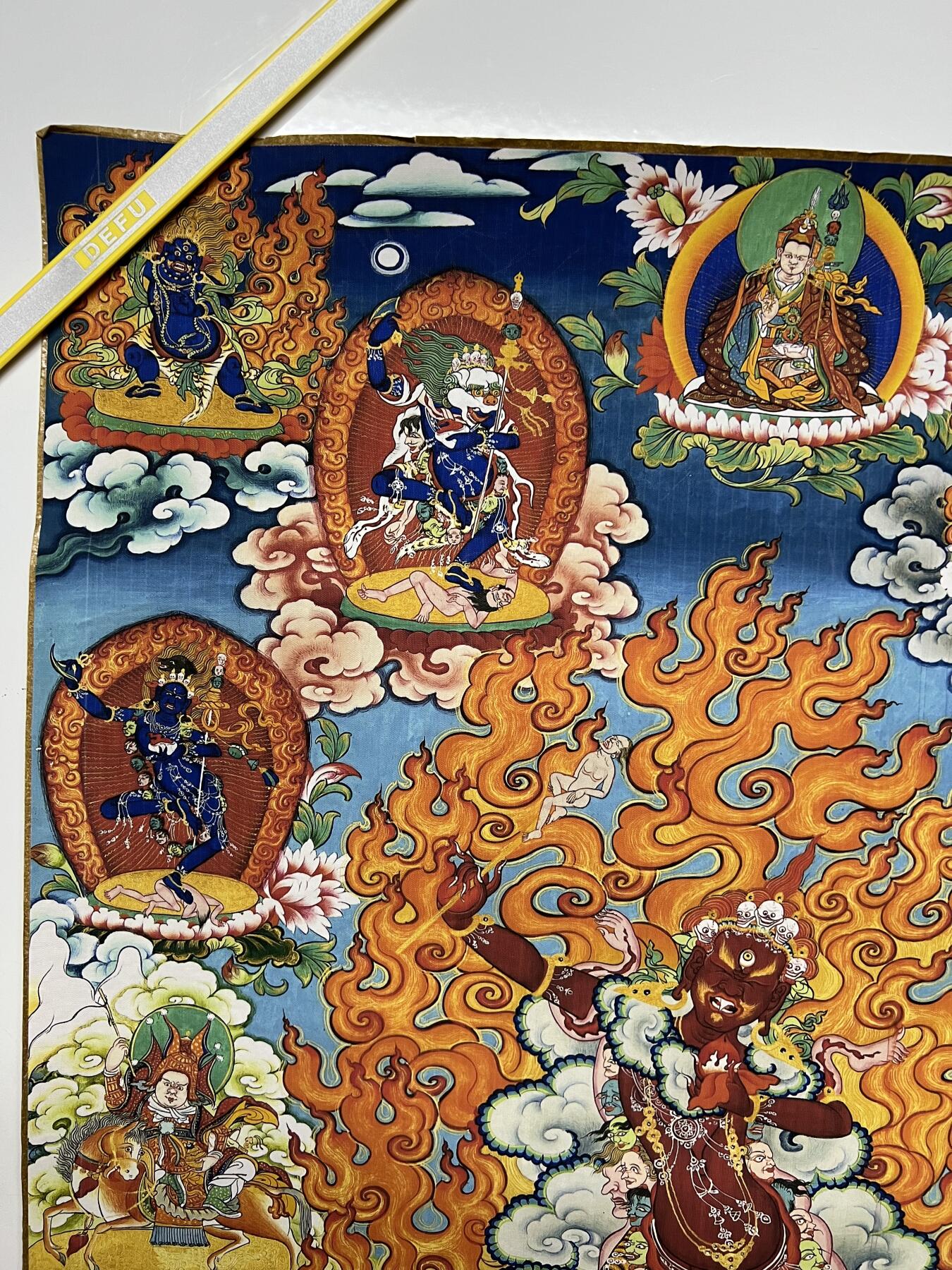 零元拍：唐卡装饰艺术复制画 （非原画）做旧工艺 名稱：作明佛母  规格：80.6✖️55