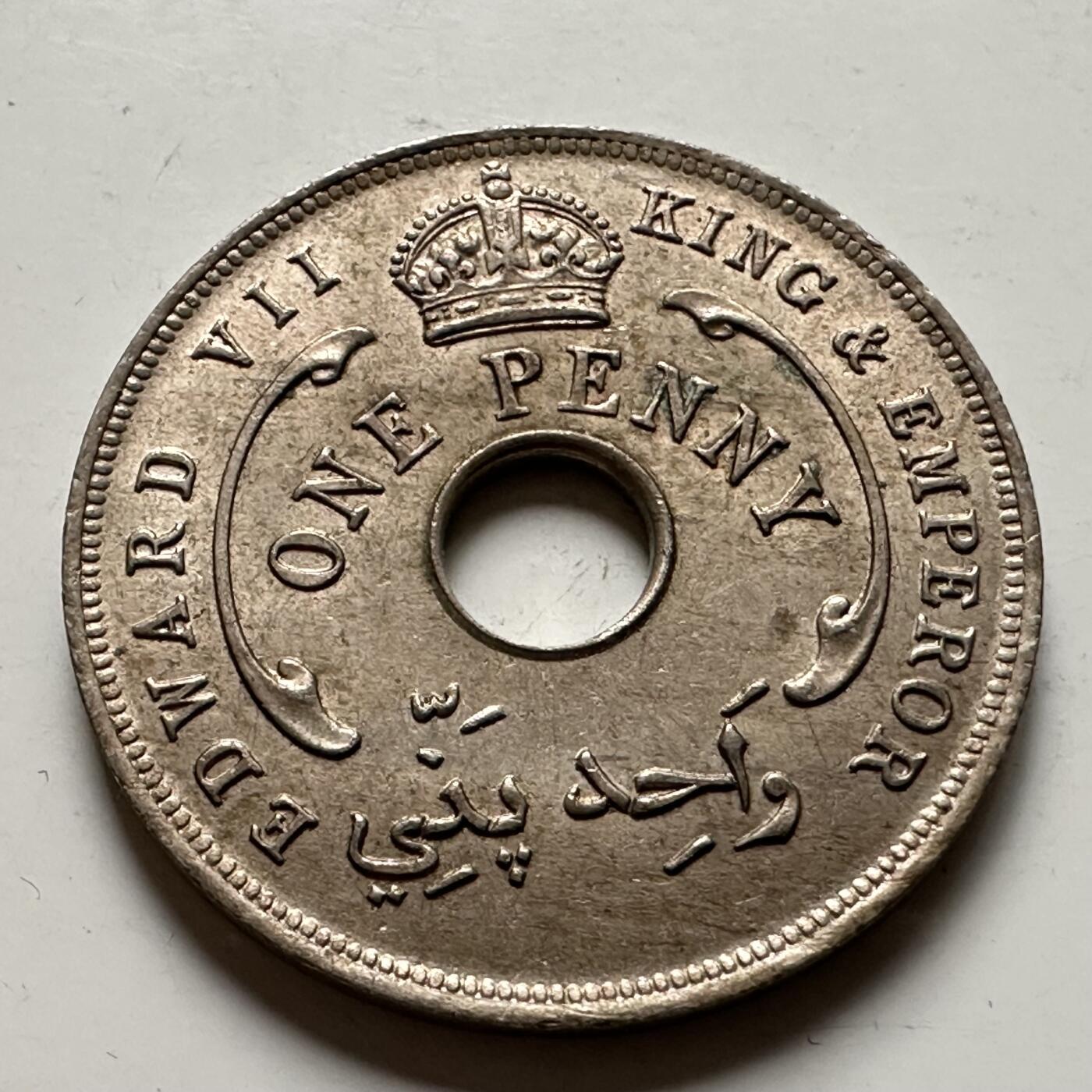 🌹外币初藏🌹🐯2026年第36场   每周二四六晚8️⃣点 接代拍 英属西非1907年 爱德华七世 1便士 中孔铜镍币