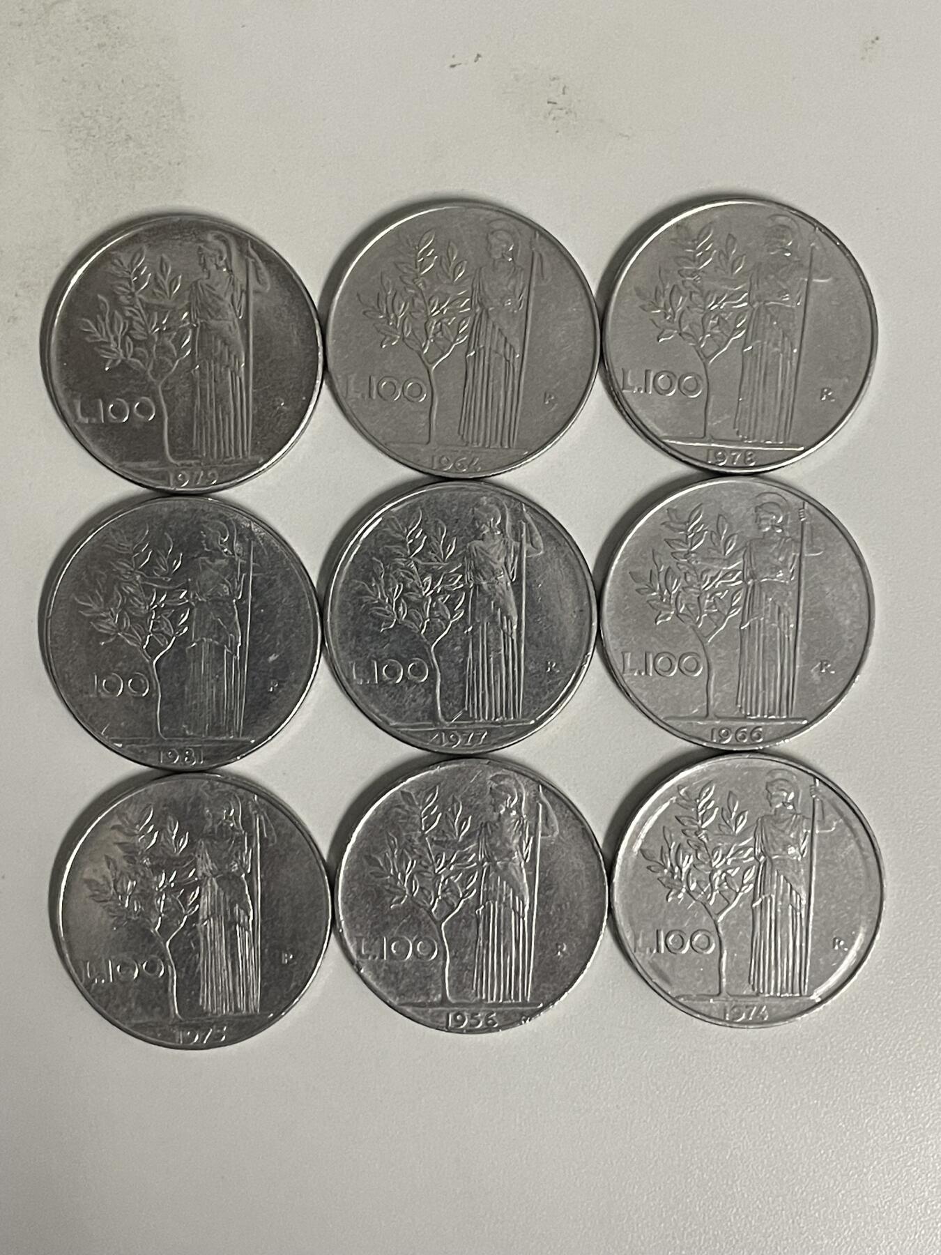 2026年第41场各国散币拍卖（总第191场） 意大利100里拉9枚不同年份