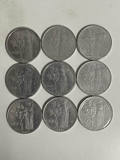 2026年第41场各国散币拍卖（总第191场） - 意大利100里拉9枚不同年份