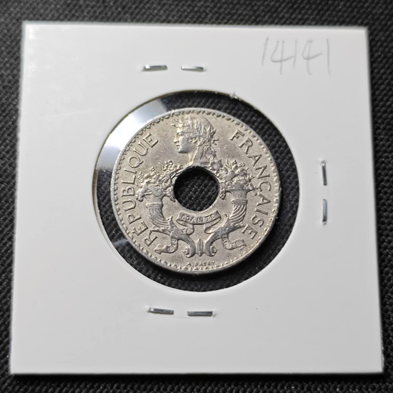 KK钱币收藏小铺  第414期 2月预留时间 周末发货 1937法属印度支那5分