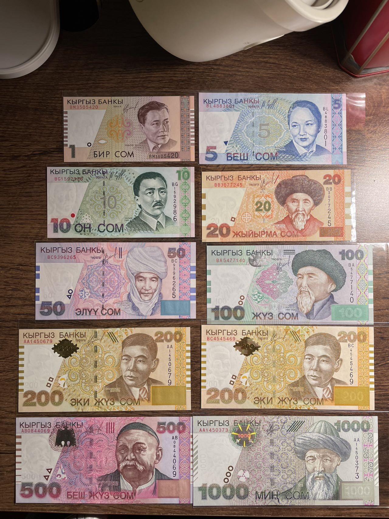 吉尔吉斯大全套 含200不同年份2张 有几张是AA版